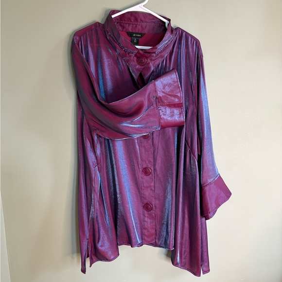 Ali Miles Shimmering Purple Button Down Shirt 3X - Picture 2 of 16